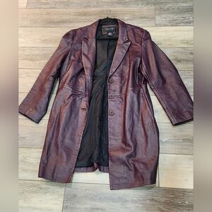 Vintage Dunne&Cole Lambskin Leather Long Blazer in Deep Plum Size Large